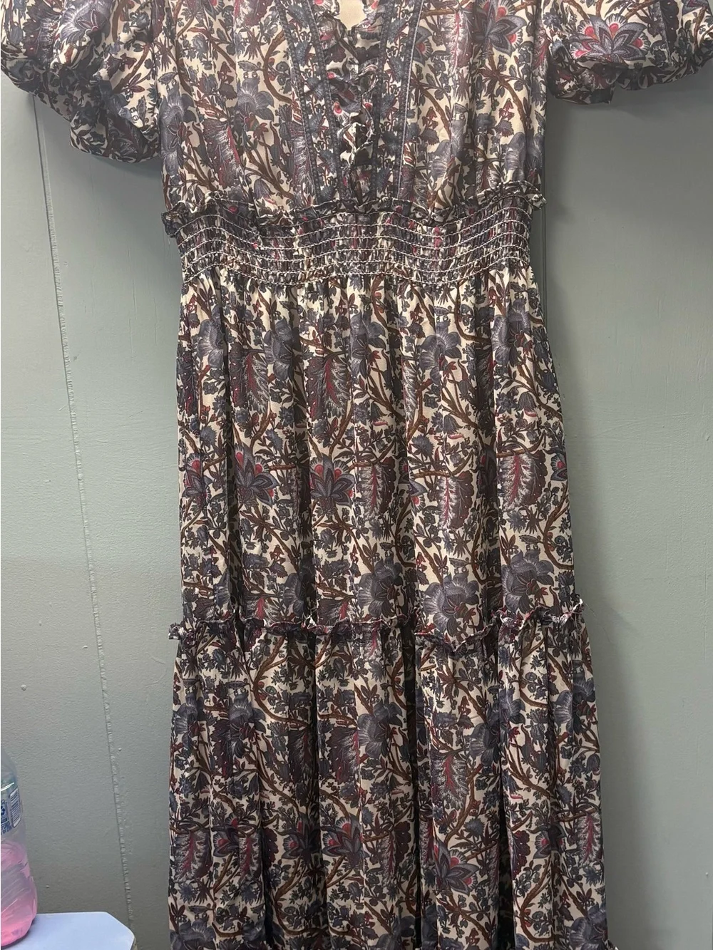 Max Studio Floral Tiered Maxi Dress in Cream and Navy